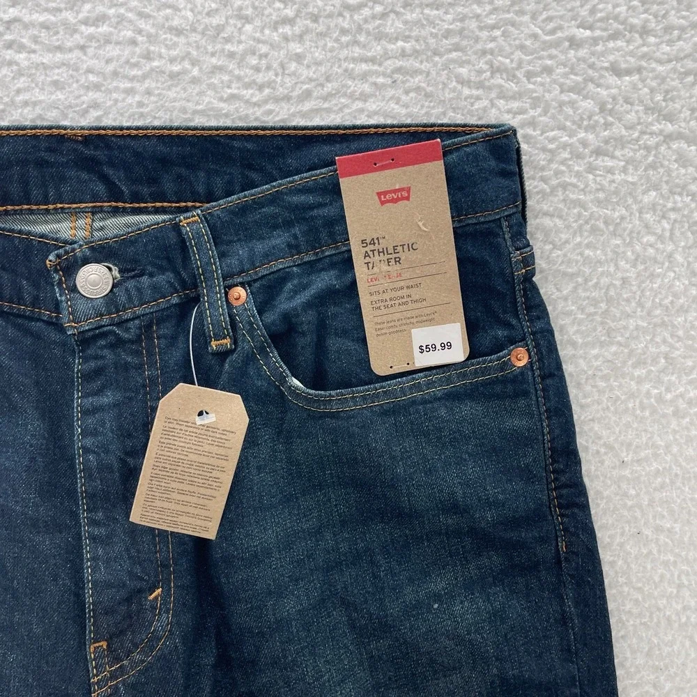 Levis 541 Jeans Mens 34x34 Blue Athletic Tapered Dark Wash Stretch Denim Preppy